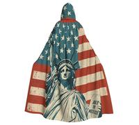 Statue de la Liberté avec imprimé américain Cape à capuche pour adultes, robe d'Halloween, cape à capuche, sorcière, costume de cosplay pour homme et femme