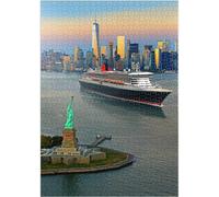 Statue De La Liberté, Avec Le Queen Mary 2 Et Le One World Trade Center, Manhattan, New York, États-Unis - Premium 1000 Pièces Puzzle - Collection Spéciale De Puzzle Galaxy