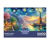 Statue de la Liberté avec Papillons et Ciel Lumineux Puzzle De 1000 Pièces Architecture Fantastique Jeu Éducatif Classique pour Le Temps des Puzzles en Famille 38x26cm/1000pcs