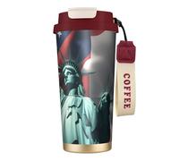 Statue de la Liberté - Bouteille d'eau avec couvercle à paille - En acier inoxydable - Large ouverture isolée - Anti-fuite - Pour femme - Rouge
