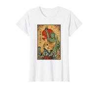 Statue de la Liberte Chat Selfie Ukiyo-e Amitie T-Shirt Graphique avec Valeur, Femme, Blanc, M