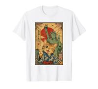 Statue de la Liberte Chat Selfie Ukiyo-e Amitie T-Shirt Graphique avec Valeur, Homme, Blanc, XL