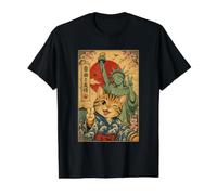 Statue de la Liberte Chat Selfie Ukiyo-e Amitie T-Shirt Graphique avec Valeur, Homme, Noir, S