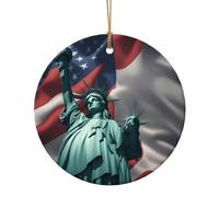 Statue de la Liberté - Décoration de Noël circulaire - Décoration de Noël en céramique pour sapin - Idée cadeau unique