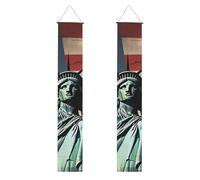 Statue de la Liberté Drapeau Américain Bannière de Porche à Suspendre Bannière de Fête Bannière Photo Fond Panneau de Porche Panneau de Porte D'entrée pour Bienvenue Vacances Fête Intérieur Extérieur