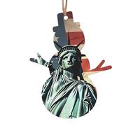 Statue de la Liberté Drapeau Américain Ornements de Noël en bois à suspendre 1 sapin de Noël en forme de bonhomme de neige Artisanat de Noël Décoration de Noël à suspendre pour Nouvel An Vacances