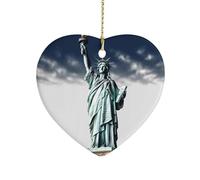 Statue de la Liberté en céramique - Décoration de Noël en forme de cœur - 7,6 cm - Pendentif à suspendre pour sapin de Noël, vacances, festival, décoration de maison, fête, cadeau