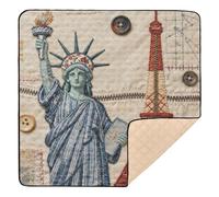 Statue de la Liberté et Tour Eiffel : Couture - Grand tapis de jeu élégant pour bébé intérieur et extérieur - Imperméable - Rembourré - Pour bébés et tout-petits - 127 x 127 cm