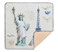 Statue de la Liberté et Tour Eiffel : Origami Art Grand tapis de jeu robuste pour l'intérieur et l'extérieur Tapis de jeu léger pour bébés, nourrissons et tout-petits, 127 x 127 cm