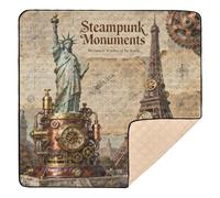 Statue de la Liberté et Tour Eiffel : Steampunk Art Tapis de jeu doux et épais pour bébé Tapis d'éveil imperméable pour bébé enfant 127 x 127 cm