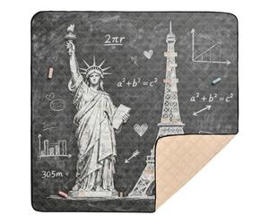Statue de la Liberté et Tour Eiffel : tableau noir mathématiques grand tapis de jeu antidérapant pour bébé, tapis de jeu confortable pour bébé, enfant, tout-petit, nourrisson, 127 x 127 cm