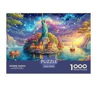 Statue de la Liberté sur l'île Lumineuse au crépuscule Puzzle De 1000 Pièces Architecture Fantastique Élément Essentiel pour Les Soirées De Jeux en Famille, Adultes Et Enfants 70x50cm/1000pcs