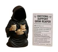 Statue de la mort comédie sombre avec compagnons de chats et tasse à café en résine détaillée artisanat soutien émotionnel sculpture ornement soutien gothique fantaisie art