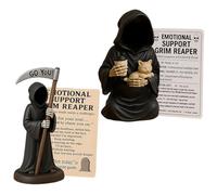 Statue de la mort comédie sombre avec compagnons de chats et tasse à café en résine détaillée artisanat soutien émotionnel sculpture ornement soutien gothique fantaisie art