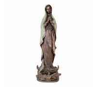 Statue de la Vierge Marie en Bronze Priant sur Base en Marbre - Sculpture religieuse en cire perdue fabriquée à la main - Art chrétien élégant