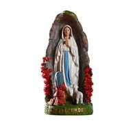 Statue De La Vierge Marie - Sculpture Extérieure De La Sainte Mère Avec Sainte Bernadette Et L'agneau, Figurine Catholique En Résine, Ornement Religieux Peint À La Main | Décoration D'étagère De Burea