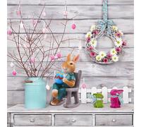 Statue De Lapin De Pâques En Résine, Figurine Faite À La Main Avec ¿Uf Dans Une Chaise À Bascule, Ornements Pour La Décoration Du Jardin Et De La Maison