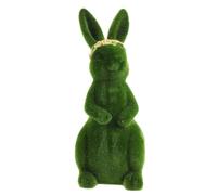 Statue de Lapin de Pâques en Résine Floquée Verte pour Jardin | Texture Douce et Aspect Duveteux, Posture Debout, Décor Printanier pour Table, Bordures et Œufs