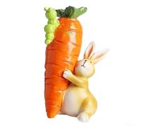 Statue de lapin de Pâques en résine pour l'intérieur et l'extérieur (A) | Design adorable, lapin tenant la carotte, accroche-regard festif, idéal pour la décoration de printemps