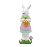 Statue De Lapin De Pâques - Figurine De Lapin En Résine Peinte À La Main - Décoration De Jardin De Lapins Printanier, Convient pour Une Installation Dans Jardins, Terrasses, Balcons Et Vérandas