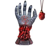 Statue de main berserk - Sculpture rune de tête de mort droite en résine avec collier pour Halloween, cosplay, décoration d'intérieur