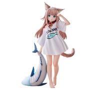 Statue de manga debout Kinako tenant un poisson 21 cm, mignonne figurine de chat anime de bureau, ornement anime, cadeau