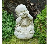 Statue de moine heureux en pierre | Bouddha Oriental Garden Décoration extérieure