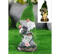 Statue de nain de jardin avec lampe solaire - Décoration d'extérieur - Nain de jardin - Cadeau pour porche, cour, pelouse, patio, balcon, cour, terrasse