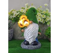 Statue de nain de jardin avec lampe solaire - Ornements extérieurs tenant des tournesols, nain de jardin - Cadeau pour porche, cour, pelouse, patio, balcon, cour, terrasse