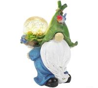 Statue de nain de jardin solaire avec boule de verre, décoration extérieure en résine avec design résistant aux intempéries IP44 et éclairage nocturne automatique à énergie solaire