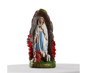 Statue De Notre-Dame De lourdee - Vierge Marie Figurine, St Bernadette Ornement | Sculpture De Résine Catholique Fabriquée À La Main, Bénie Vierge Avec Une Figurine D'agneau, Décoration Religieuse
