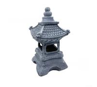 Statue de pagode d'extérieur à énergie solaire, pour luminaire de jardin zen japonais, construction en résine avec finition en pierre réaliste et détails mousse, gris