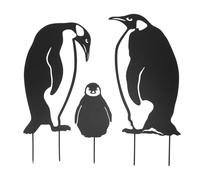 Statue de Piquet pour Famille de Pingouins, décoration en métal pour piquets d’Animaux, Figurine de Jardin en Fer Creux et Vivant avec Une Finition Peinte à la Main pour pelouse, c