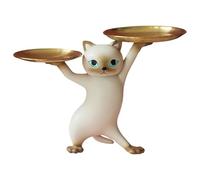 Statue de plateau de rangement de chats, résine mignonne Catchain pour chat - Fabriqué en matériau en résine écologique et plateau en métal, statut de plateau de rangement à restauration d'entrée dura