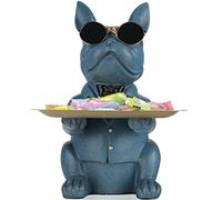 Statue de Plateau de Rangement de Table Bouledogue Bleu en résine, Tirelire Bouledogue Sculpture, clés, Bonbons, Petits Objets Plateau de Rangement décor à la Maison