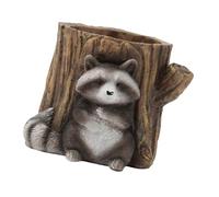 Statue de Raton Laveur et de Souche, Pot de Fleurs, Décoration de Table, 15,5 X 14 X 12 Cm