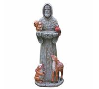 Statue de Saint François d'Assise 11,8 pouces de hauteur Mangeoire à oiseaux spirituelle avec écureuils, oiseaux, cerfs, bénédiction en résine Saint François d'Assise Décoration de pelouse pour patio