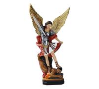 Statue de San M-iguel Arcángel 22 cm, Statue de Saint Michel Archange Colorée, Résine Figurine de l'archange Saint Michel victorieux sur Satan, Figurine Religieuse Collection Décoration d'intérieur