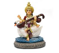 Statue de Saraswati - 14 cm de hauteur - Cadeaux de Saraswati Puja Diwali Pooja Vasant Panchami Maison Bureau Temple Mandir Autel Yoga Studio Méditation Décoration de salle de mariage Inde Cadeaux de