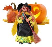 Statue de sorcière | Figurine décorative d'Halloween, figurine vintage avec balai pour cheminée, maison hantée, décoration de salon, fête, bibliothèque, cimetière
