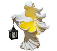 Statue de sorcière gothique blanche avec lanterne - Décoration d'Halloween vintage style cracker, charmante figurine de sorcière d'intérieur pour décoration d'intérieur effrayante