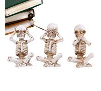 Statue de squelette,Décoration de statue de squelette | Statue de crâne en résine 3X | Statues d'Halloween sans voir parler entendre des figurines de squelette décorations de crâne réalistes pour