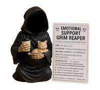 Statue de support émotionnel Grim Reaper, figurine de faucheuse, soutien émotionnel, statue de faucheuse avec faux, décor gothique pour étagère ou bureau, pour décoration d'Halloween ou chat mystère
