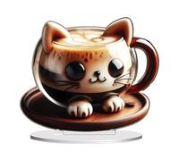 Statue de tasse de chat, décoration de tasse à café de chat | Décoration de tasse à café de chaton en acrylique 2D, Animal Standue Sculpture Cute Coffee Cupy Modèle Miniature pour le salon