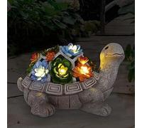Statue De Tortue De Jardin Solaire Décoration Jardin Extérieur Décoration Jardin Statue Animaux avec Plantes Succulente Et 7 Lampes LED à énergie Solaire Extérieurs Statue en Résine