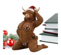 Statue de vache de Noël amusante à collectionner pour la décoration et | Sculpture de table de vache du Père Noël comme accroche-regard pour table de chevet, salon, chambre à coucher
