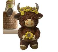 Statue De Vache Des Hautes Terres - Statue De Bétail Statuette De Vache Des Hautes Terres En Résine | Statuette De Jardin En Résine Avec Motif De Fleurs En Résine | Sculpture Artistique D