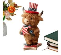Statue de vache Highland - Décoration pour le jour de l'indépendance - Avec motif patriotique - Objet de collection - Veau pour style maison de campagne - Maison - Jardin - Présentoir