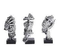 Statue de visage masculin argenté - Figurines de rien entendre/voir/dire, décoration silencieuse est dorée, sculpture de bibliothèque, décoration de salon moderne