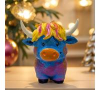 Statue de yak en résine colorée peinte à la main - Décoration de la maison tibétaine - Très adaptée pour les amateurs de nature et d'animaux - KzW814 (bleu, 14,5 x 14,5 x 12 cm)
